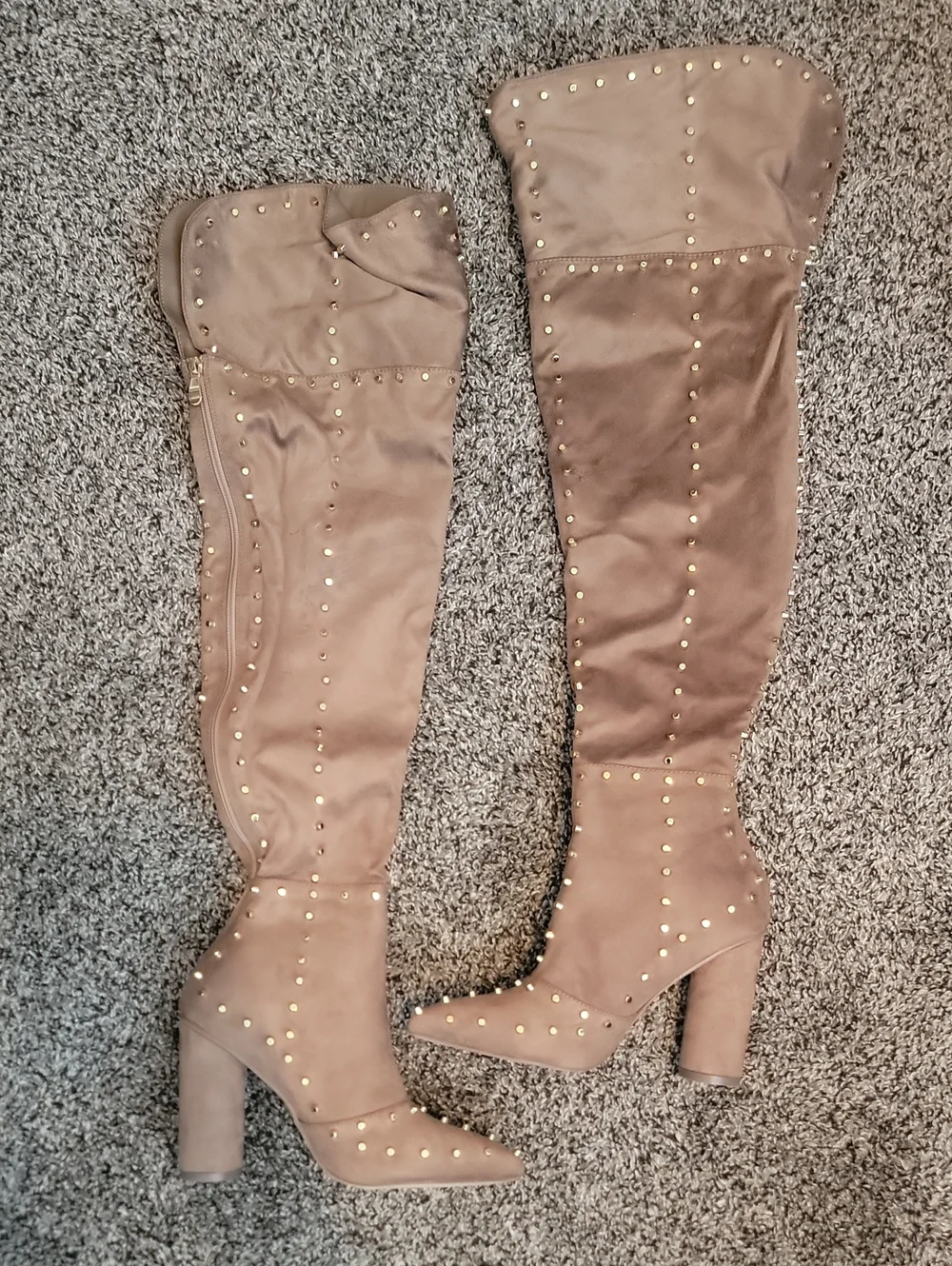 NWOT VENUS Taupe Studded Over-the-Knee Block Heel Boots